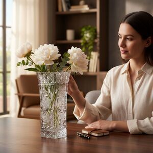 ABP Harvard  Daisy Design Glass Cyclinder Vase 15 Point Star Point Base 10"T